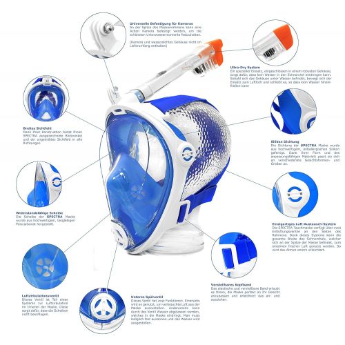  Aqua Speed Tauchmaske Tauchermaske - Vollmaske - Vollgesichtsmaske - Schnorchelmaske - Mit Kamerahalterung - #AsSpectra
