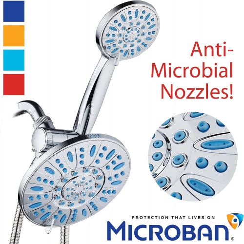  Antimicrobial/Anti-Clog High-Pressure 30-setting Rainfall Shower Combo by AquaDance with Microban Nozzle Protection from Growth of Mold Mildew & Bacteria for Stronger Shower! Wave