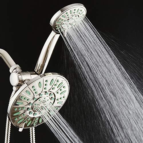  AquaDance Antimicrobial/Anti-Clog High-Pressure 30-setting Rainfall Shower Combo, Microban Nozzle Protection from Growth of Mold, Mildew & Bacteria, Brushed Nickel Finish/Coral Gre