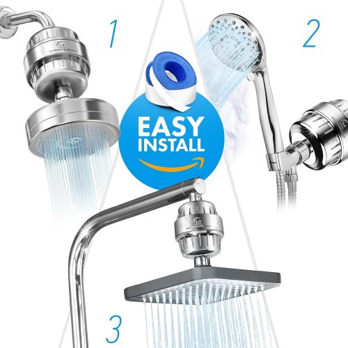  AquaHomeGroup 15 Stage Shower Filter with Vitamin C for Hard Water - High Output Shower Water Filter to Remove Chlorine and Fluoride - 2 Cartridges Included -Consistent Water Flow
