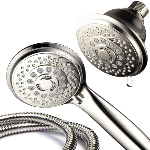  AquaSpa 30-Setting Ultra-Luxury 3 Way ShowerHeadHandheld Shower Combo with Insta-Mount Wall Bracket - Brushed Nickel