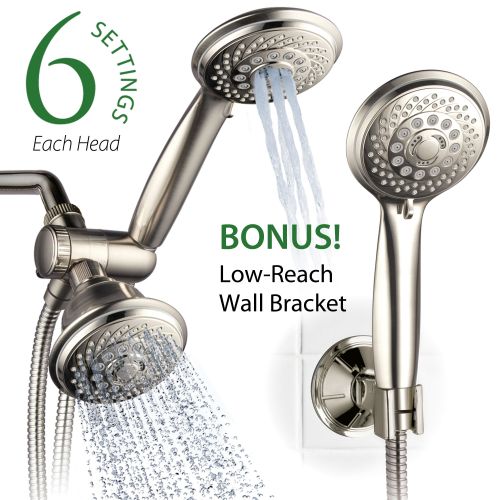  AquaSpa 30-Setting Ultra-Luxury 3 Way ShowerHeadHandheld Shower Combo with Insta-Mount Wall Bracket - Brushed Nickel