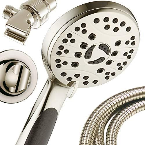  AquaSpa High Pressure 6-setting Luxury Handheld Shower Head  6 Foot Stainless Steel Hose  Anti Clog Jets  Anti Slip Grip  All Brushed Nickel Finish  Top US Brand  Includes Ex