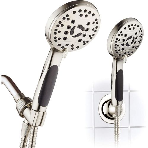  AquaSpa High Pressure 6-setting Luxury Handheld Shower Head  6 Foot Stainless Steel Hose  Anti Clog Jets  Anti Slip Grip  All Brushed Nickel Finish  Top US Brand  Includes Ex