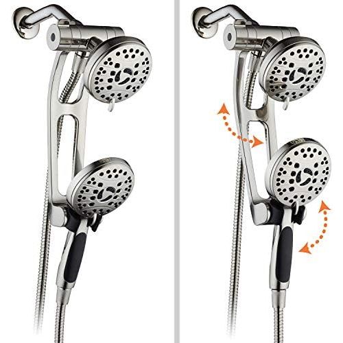  AquaSpa High Pressure 48-mode Luxury 3-way Combo with Adjustable Extension Arm  Dual Rain & Handheld Shower Head  Extra Long 6 Foot Stainless Steel Hose  All Brushed Nickel Fini