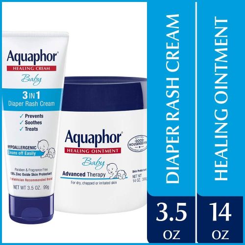  [아마존베스트]Aquaphor Baby Skin Care Set - Fragrance Free, Prevents, Soothes & Treats Diaper Rash - Includes 14 oz. Jar of Advanced Healing Ointment & 3.5 oz Tube of Diaper Rash Cream