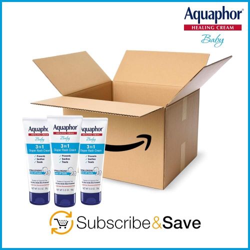  Aquaphor Baby 3 in 1 Diaper Rash Cream - Prevents, Soothes and Treats Diaper Rash - 3.5 oz. Tube (Pack of 3)