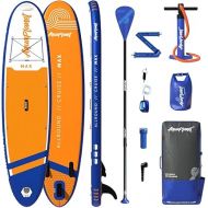 AQUAPLANET Inflatable Stand Up Paddle Board Kit - Max | 10.6 Foot | Ideal for SUP Beginners & Experts | Includes Fin, Paddle, Pump, Repair Kit, Backpack, Leash, Dry Bag, Carry Strap