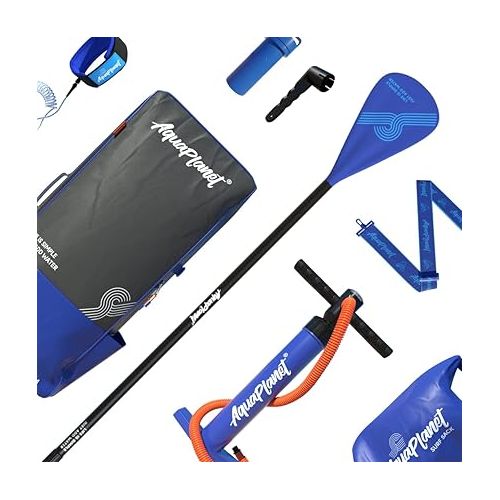  AQUAPLANET Inflatable Stand Up Paddle Board Kit - Max | 10.6 Foot | Ideal for SUP Beginners & Experts | Includes Fin, Paddle, Pump, Repair Kit, Backpack, Leash, Dry Bag, Carry Strap