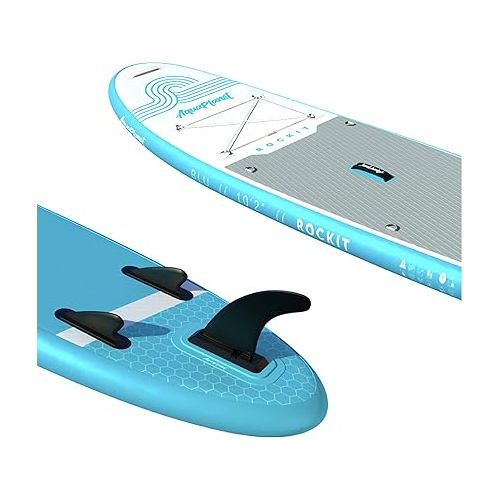  AQUAPLANET Inflatable Kayak Paddle Board Kit - Rockit | 10.2 Foot | Ideal for SUP Beginners & Experts | Includes Convertible Paddle, Seat, Fin, Pump, Repair Kit, Backpack, Leash, Dry Bag & Strap