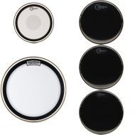 Aquarian Reflector Black Mirror 5 Piece Set Bundle -10/12/14/16/22