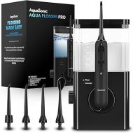 AquaSonic Aqua Flosser PRO | Professional Water Flosser with Large Capacity Reservoir | Oral Irrigator w/ 2 Modes, 10 levels of Water Pressure, 4 Included Tips | Sleek & Compact | Dentist Recommended