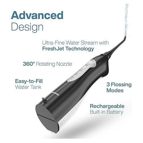  AquaSonic Aqua Flosser - Cordless Rechargeable Water Flosser for Teeth - Waterproof, Portable Oral Irrigator for Dental Cleaning with 5 Jet Tips - Braces Home Travel