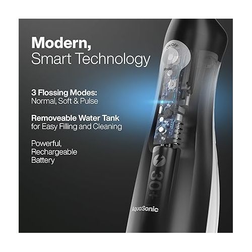  AquaSonic Aqua Flosser - Cordless Rechargeable Water Flosser for Teeth - Waterproof, Portable Oral Irrigator for Dental Cleaning with 5 Jet Tips - Braces Home Travel