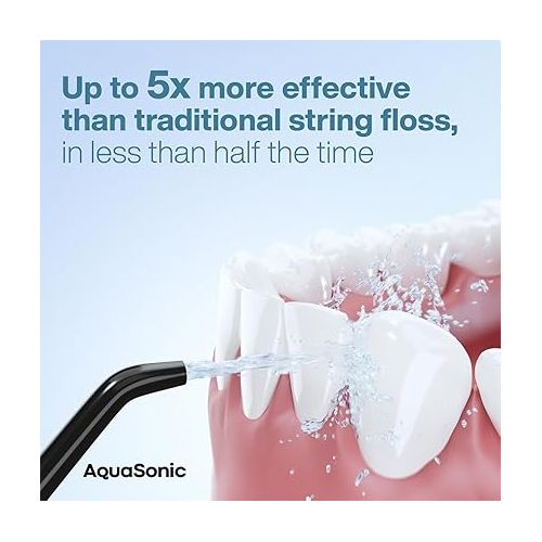  AquaSonic Aqua Flosser - Cordless Rechargeable Water Flosser for Teeth - Waterproof, Portable Oral Irrigator for Dental Cleaning with 5 Jet Tips - Braces Home Travel