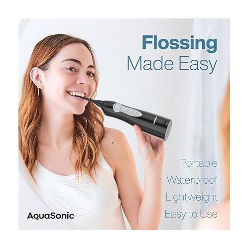  AquaSonic Aqua Flosser - Cordless Rechargeable Water Flosser for Teeth - Waterproof, Portable Oral Irrigator for Dental Cleaning with 5 Jet Tips - Braces Home Travel