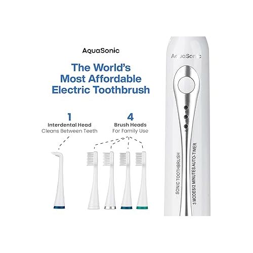  AquaSonic Home Dental Center Rechargeable Power Toothbrush & Smart Water Flosser - Complete Family Oral Care System - 10 Attachments and Tips Included - Various Modes & Timers (White)