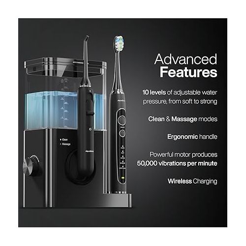  Aquasonic Home Dental Center PRO - Brushing & Flossing Made Easy - Brush & Floss - Power Toothbrush & Water Flosser - Whiter Teeth & Healthier Gums - Black Series Pro+Oral Irrigator - ADA Approved
