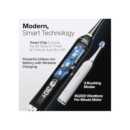  Aquasonic Duo - Dual Handle Ultra Whitening 40,000 VPM Wireless Charging Electric ToothBrushes - 3 Modes with Smart Timers - 10 Dupont Brush Heads & 2 Travel Cases Included