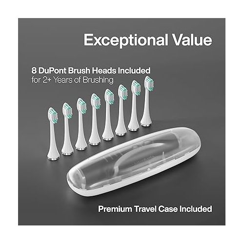  Aquasonic Vibe Series Ultra-Whitening Toothbrush - ADA Accepted Electric Toothbrush - 8 Brush Heads & Travel Case - 40,000 VPM Motor & Wireless Charging - 4 Modes w Smart Timer - Charcoal Metallic