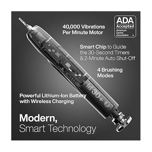  Aquasonic Vibe Series Ultra-Whitening Toothbrush - ADA Accepted Electric Toothbrush - 8 Brush Heads & Travel Case - 40,000 VPM Motor & Wireless Charging - 4 Modes w Smart Timer - Charcoal Metallic