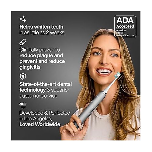  Aquasonic Vibe Series Ultra-Whitening Toothbrush - ADA Accepted Electric Toothbrush - 8 Brush Heads & Travel Case - 40,000 VPM Motor & Wireless Charging - 4 Modes w Smart Timer - Charcoal Metallic