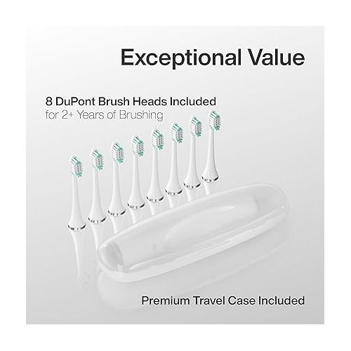  Aquasonic Vibe Series Ultra-Whitening Toothbrush - ADA Accepted Electric Toothbrush - 8 Brush Heads & Travel Case - 40,000 VPM Motor & Wireless Charging - 4 Modes w Smart Timer - Optic White