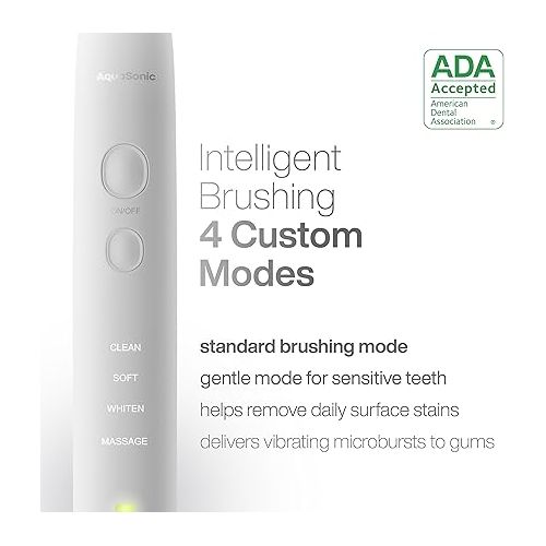  Aquasonic Vibe Series Ultra-Whitening Toothbrush - ADA Accepted Electric Toothbrush - 8 Brush Heads & Travel Case - 40,000 VPM Motor & Wireless Charging - 4 Modes w Smart Timer - Optic White