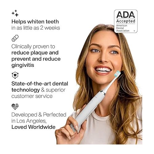  Aquasonic Vibe Series Ultra-Whitening Toothbrush - ADA Accepted Electric Toothbrush - 8 Brush Heads & Travel Case - 40,000 VPM Motor & Wireless Charging - 4 Modes w Smart Timer - Optic White