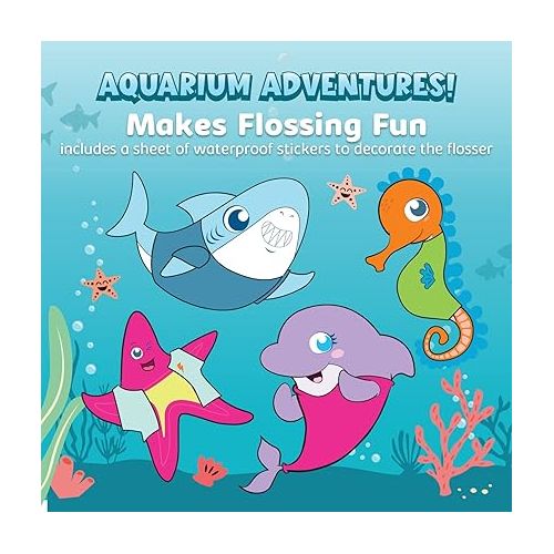  AquaSonic Kids' Water Flosser for Ages 6+ | Standard Nozzle, Orthodontic Nozzle & Waterproof Stickers | 4 Flossing Modes | Aquarium Adventures Theme (Blue)