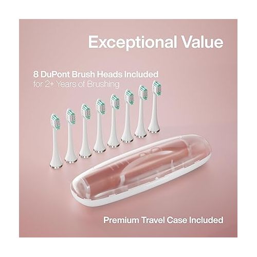  Aquasonic Vibe Series Ultra-Whitening Toothbrush - ADA Accepted Electric Toothbrush - 8 Brush Heads & Travel Case - 40,000 VPM Motor & Wireless Charging - 4 Modes w Smart Timer - Satin Rose Gold