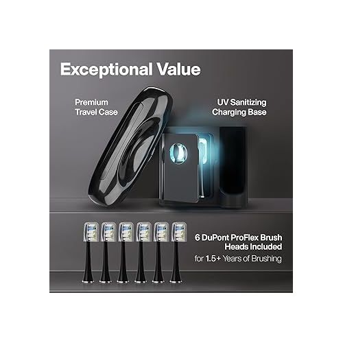  Aquasonic Black Series PRO - Ultra Whitening Toothbrush w UV Sanitizing Base - 5 Modes & Smart Timers - Premium Travel Case - Electric Toothbrush - ADA Approved Toothbrush
