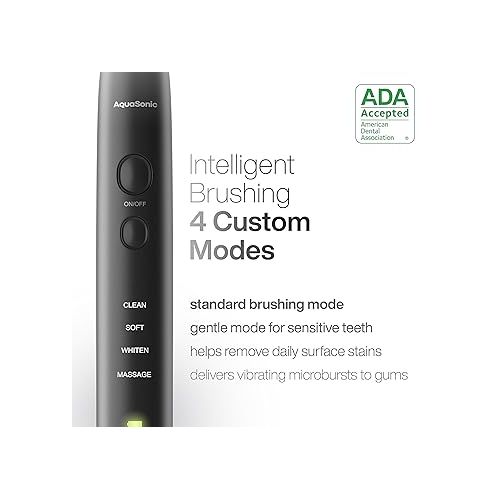  Aquasonic Black Series Ultra Whitening Toothbrush - ADA Accepted Electric Toothbrush- 8 Brush Heads & Travel Case - 40,000 VPM Electric Motor & Wireless Charging - 4 Modes w Smart Timer