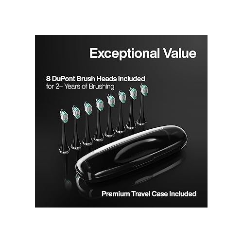  Aquasonic Black Series Ultra Whitening Toothbrush - ADA Accepted Electric Toothbrush- 8 Brush Heads & Travel Case - 40,000 VPM Electric Motor & Wireless Charging - 4 Modes w Smart Timer