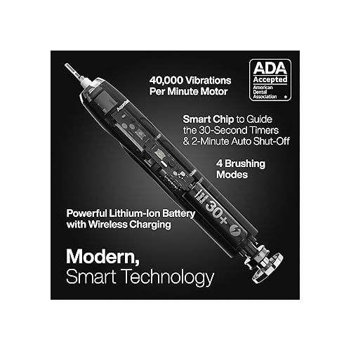  Aquasonic Black Series Ultra Whitening Toothbrush - ADA Accepted Electric Toothbrush- 8 Brush Heads & Travel Case - 40,000 VPM Electric Motor & Wireless Charging - 4 Modes w Smart Timer