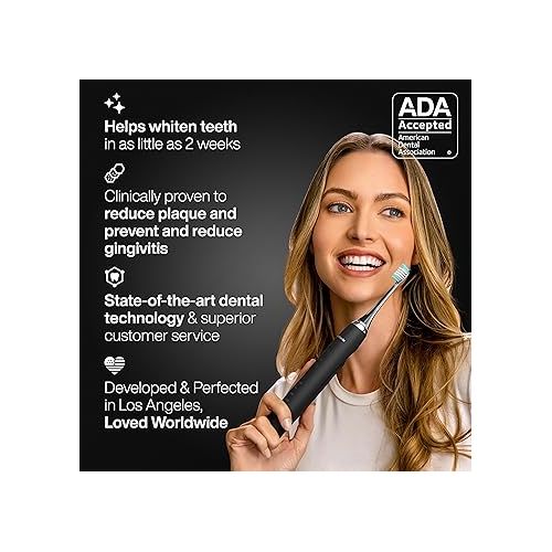  Aquasonic Black Series Ultra Whitening Toothbrush - ADA Accepted Electric Toothbrush- 8 Brush Heads & Travel Case - 40,000 VPM Electric Motor & Wireless Charging - 4 Modes w Smart Timer