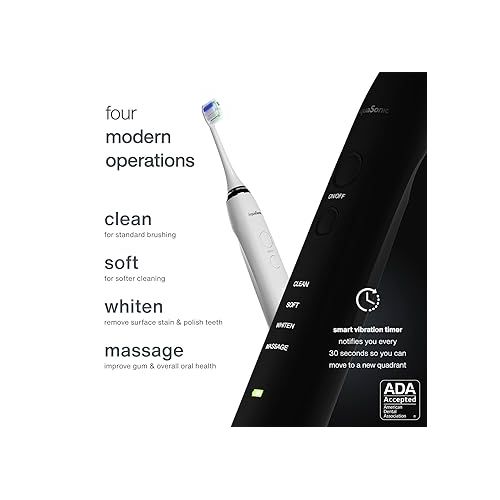  AquaSonic DUO PRO - Ultra Whitening 40,000 VPM Electric ToothBrushes - ADA Accepted - 4 Modes with Smart Timers - UV Sanitizing & Wireless Charging Base - 10 ProFlex Brush Heads & 2 Travel Cases