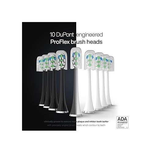  AquaSonic DUO PRO - Ultra Whitening 40,000 VPM Electric ToothBrushes - ADA Accepted - 4 Modes with Smart Timers - UV Sanitizing & Wireless Charging Base - 10 ProFlex Brush Heads & 2 Travel Cases