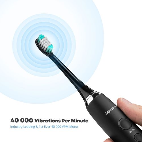  Pure Daily Care AquaSonic Black Series Ultra Whitening Toothbrush - 8 DuPont Brush Heads & Travel Case Included - Ultra Sonic 40,000 VPM Motor & Wireless Charging - 4 Modes w Smart Timer - Modern