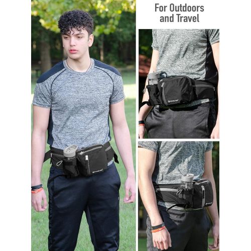  Aquatic Way Waist Bag Fanny Pack with Water Bottle Holder for Men Women Running Hiking Travel Biking - Fit All Phone Sizes Wallet Passport Key - Extra Waist Pockets Lightweight Adj