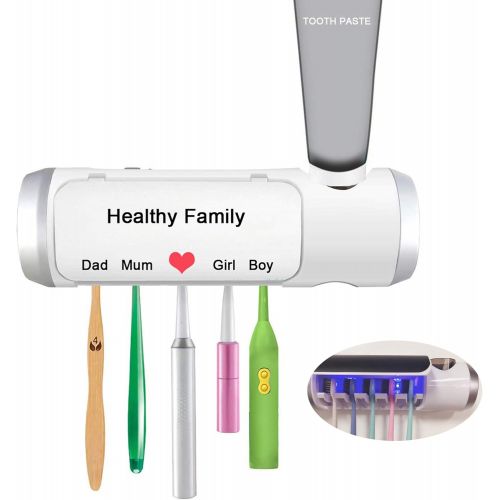  Aquatrend Toothbrush Holder 5 Slots with Cover, Wall Mounted Toothbrush Rack Cleaning Function, Bathroom Space Saving Toothbrush Organizer with Writable 3 PCS DIY Stickers