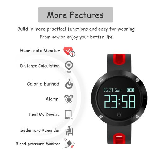  ArVin Heart Rate Watch, Blood Pressure Monitor Smart Watch Sports Bracelet Wristband Activity Tracker Fitness Bracelet Cardio Watch with Pedometer Sleep Monitor for iPhone iOS Android