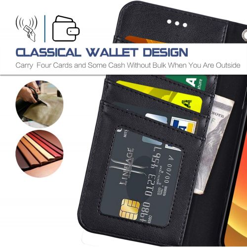  [아마존베스트]Arae Compatible with iPhone 12 Case and iPhone 12 Pro Case Wallet Flip Cover with Card Holder and Wrist Strap - Black