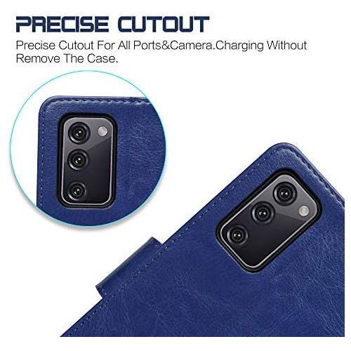  [아마존베스트]Arae Case for Samsung Galaxy S20 FE 5G PU Leather Wallet Case Cover [Stand Feature] with Wrist Strap and [4-Slots] ID&Credit Cards Pocket for Galaxy S20 FE 5G 6.5 inch (Blue)