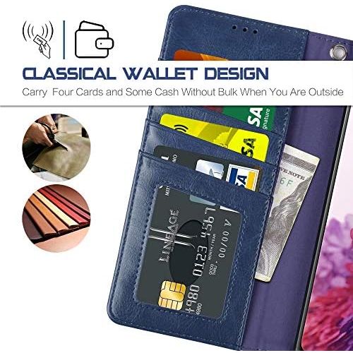  [아마존베스트]Arae Case for Samsung Galaxy S20 FE 5G PU Leather Wallet Case Cover [Stand Feature] with Wrist Strap and [4-Slots] ID&Credit Cards Pocket for Galaxy S20 FE 5G 6.5 inch (Blue)