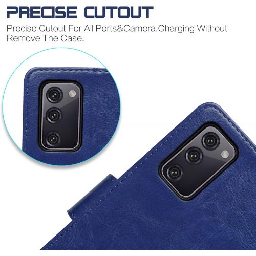  [아마존베스트]Arae Case for Samsung Galaxy S20 FE 5G PU Leather Wallet Case Cover [Stand Feature] with Wrist Strap and [4-Slots] ID&Credit Cards Pocket for Galaxy S20 FE 5G 6.5 inch (Blue)