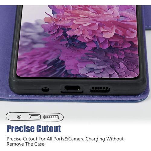 [아마존베스트]Arae Case for Samsung Galaxy S20 FE 5G PU Leather Wallet Case Cover [Stand Feature] with Wrist Strap and [4-Slots] ID&Credit Cards Pocket for Galaxy S20 FE 5G 6.5 inch (Blue)