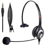 Arama Cell Phone Headset with Microphone Noise Cancelling, Wired 3.5mm Computer Headset for iPhone Samsung PC Business Skype Mobile Phone iPad Tablet Lightweight Secure-Fit Headband Ultr