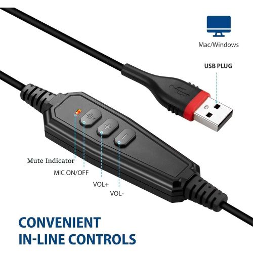  [아마존베스트]Arama USB Headset with Microphone Noise Cancelling & Audio Controls Ultra Comfort Computer Headset for Business Skype UC Webinar Call Center Office