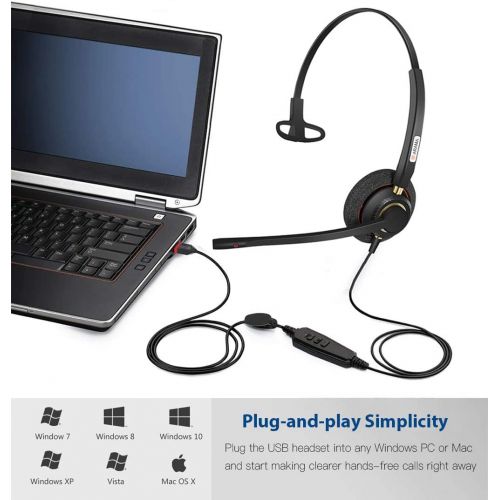  [아마존베스트]Arama USB Headset with Microphone Noise Cancelling& Audio Controls Ultra Comfort Computer Headset for Business Skype UC Webinar Call Center Office-Mono